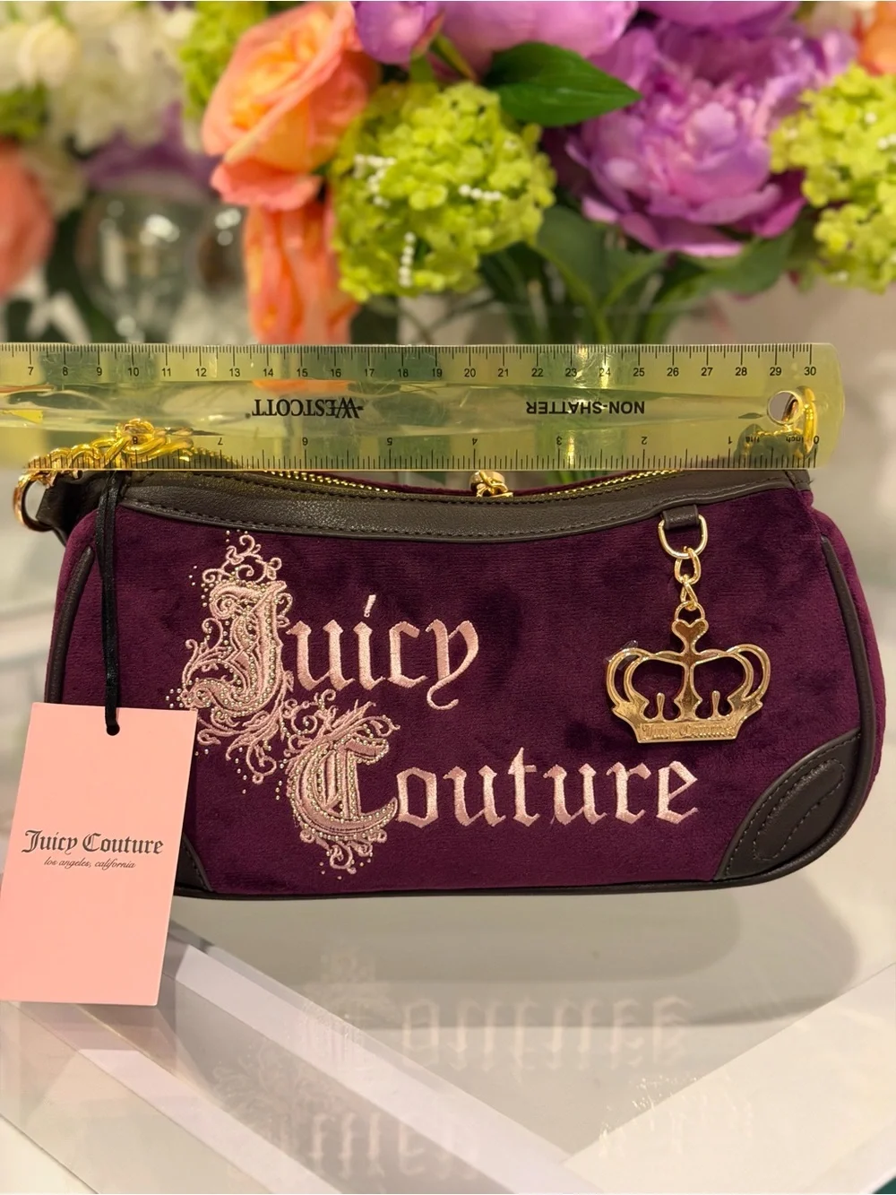 Juicy Couture Renaissance pickled beet purple gothic logo velour satchel Charm